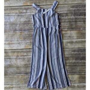 My Michelle Girls Stripe Linen Jumpsuit sz L New
